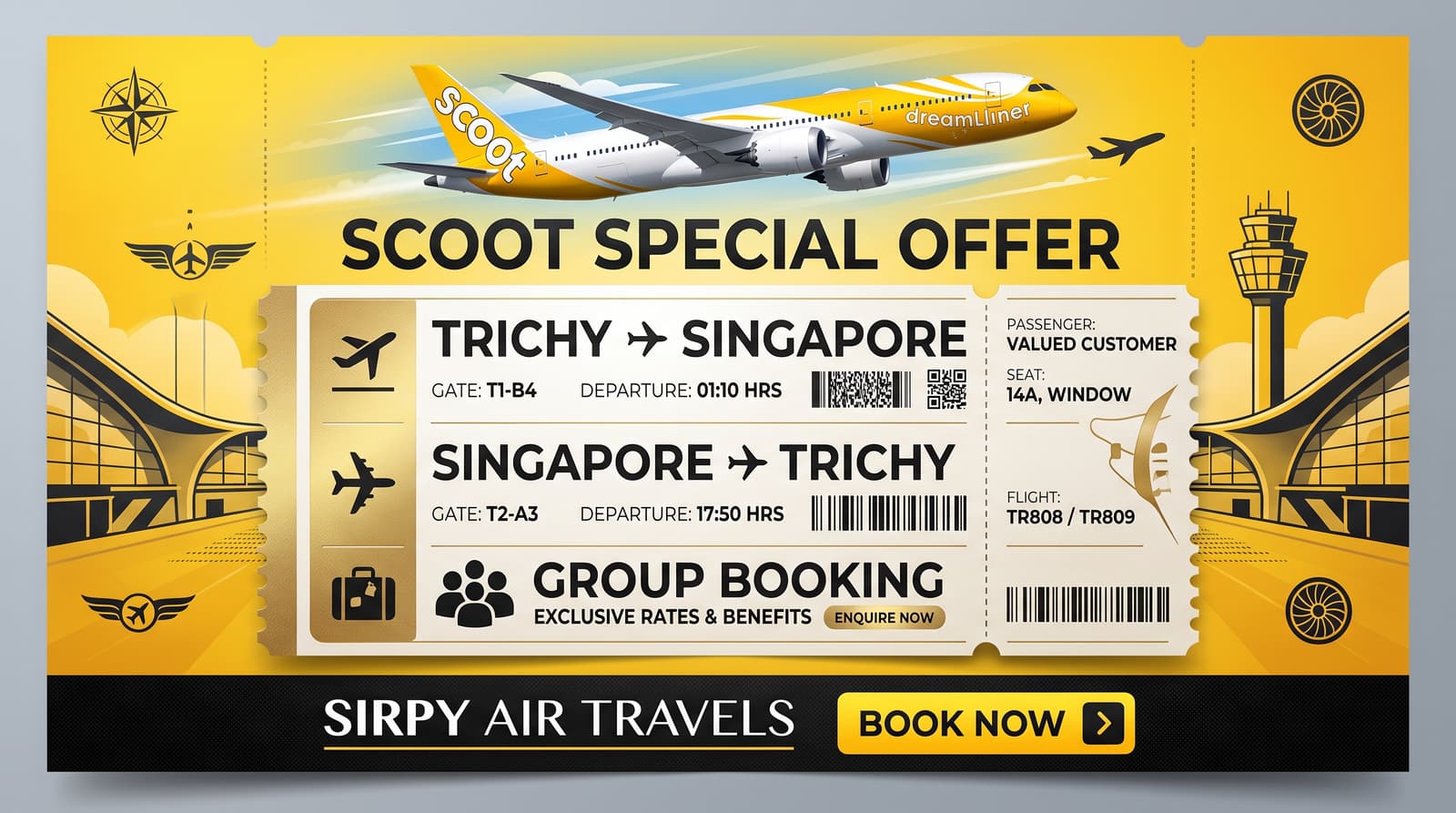 Scoot promotional offer banner from Sirpy Air Travels.