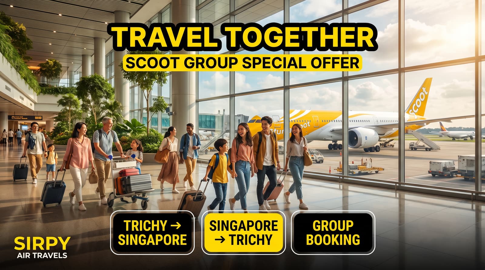 Travel Together — Scoot group special offer for Trichy to Singapore, Singapore to Trichy and group bookings.